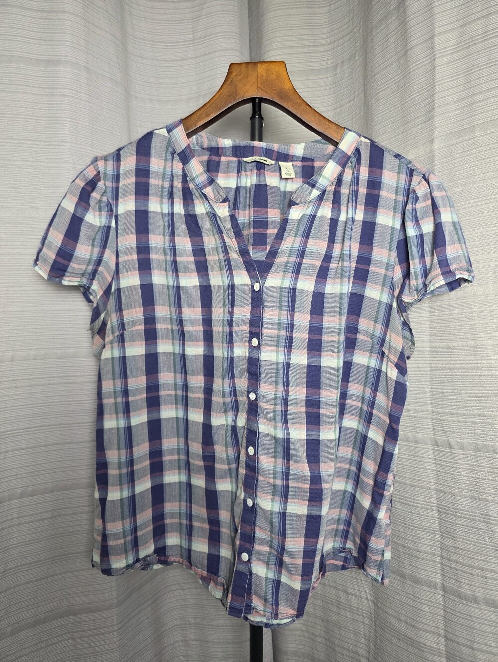 L.L. Bean Whisperweight Poplin Plaid Shirt  L Farmhouse New England Cabincore